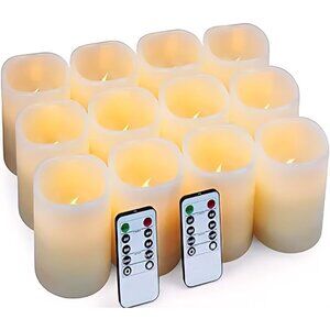 12 Flameless Candles Battery Operated LED Pillar Real Wax Electric Unscented New